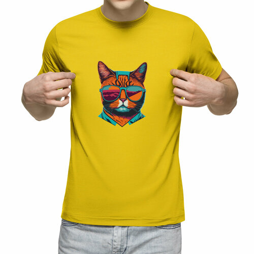 мужская футболка кот в очках 2xl синий Футболка Us Basic, размер L, желтый