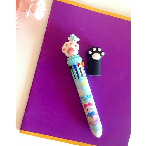 Подарочный канцелярский набор кошачья лапка 10 цветов и точилка лапка (цвет точилки в ассортименте)