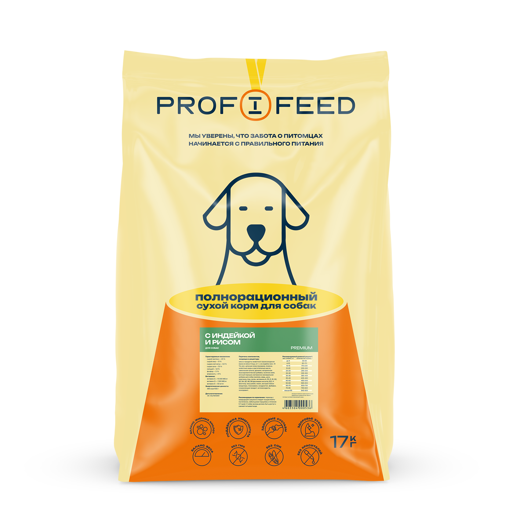 Корм сухой "Profifeed" для собак с индейкой и рисом 17кг