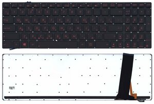 Клавиатура для ноутбука 0KNB0-6625US00, NSK-UPN0R, для ноутбука Asus N56, N56V, черная, с красной подсветкой, код mb058258