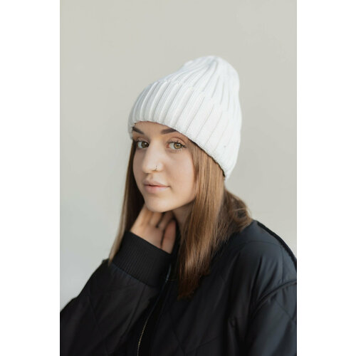 фото Шапка классический шапка женская вязанная демисезонная черная, демисезон/зима, хлопок, вязаная, размер onesize, белый китай