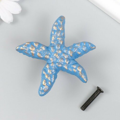Ручка дверная чугун Морская звезда голубая с патиной 6,6х7,4 см