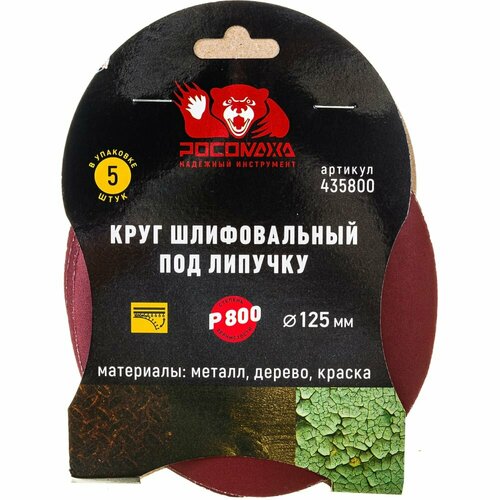 Круг шлифовальный 125 мм, P800, 5 шт Росомаха 435800