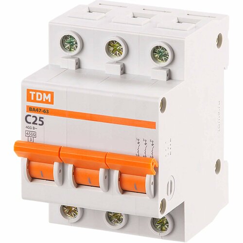 Автоматический выключатель TDM Electric ВА47-63 3P C25 А 4.5 кА SQ0218-0021 автоматический выключатель tdm 3p 25а характеристика c 4 5ка ва47 63