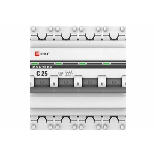 Автоматический выключатель EKF PROxima ВА 47-63, 4P, 25А, C, 4,5kA, SQ mcb4763-4-25C-pro