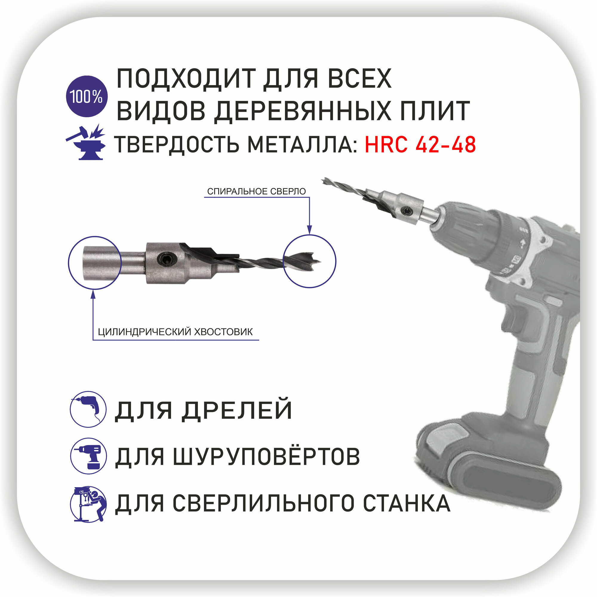 Изображение Сверло 4.5 мм с зенкером под конфирмат с шестигранником 1шт.
