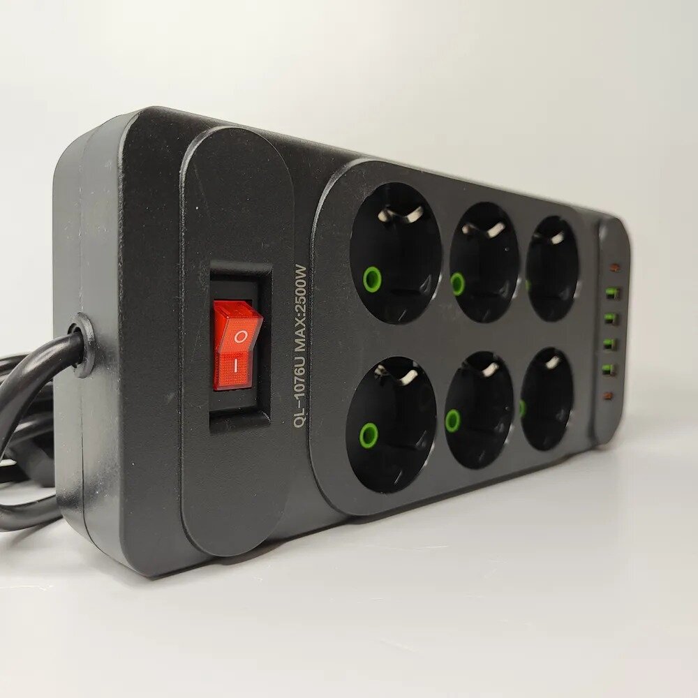 Сетевой фильтр удлинитель YM-F33U с 4 USB портами и 2 Type-C евровилка — фото 7