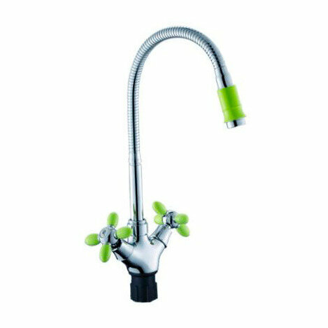 фото Смеситель для кухни с гибким изливом Potato Хром, Зеленый (B58-071E)