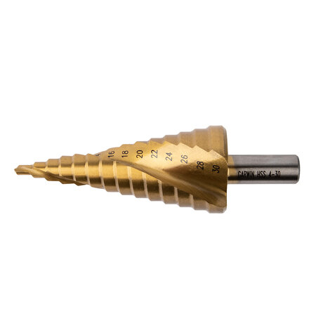 фото 102570-4-30-14 GARWIN Сверло ступенчатое 4,0-30,0 мм, 14 ступеней, HSS, TiN, со спиральной канавкой