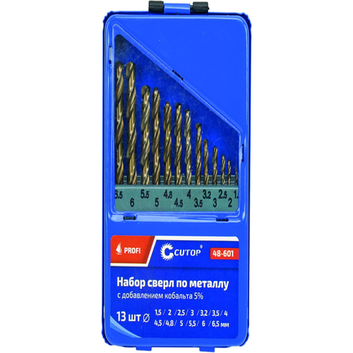 Набор сверл по металлу с кобальтом 5 в металлической коробке 15-65 мм через 05мм 32мм 48мм код 48-601 FIT 9шт в упак 20325₽