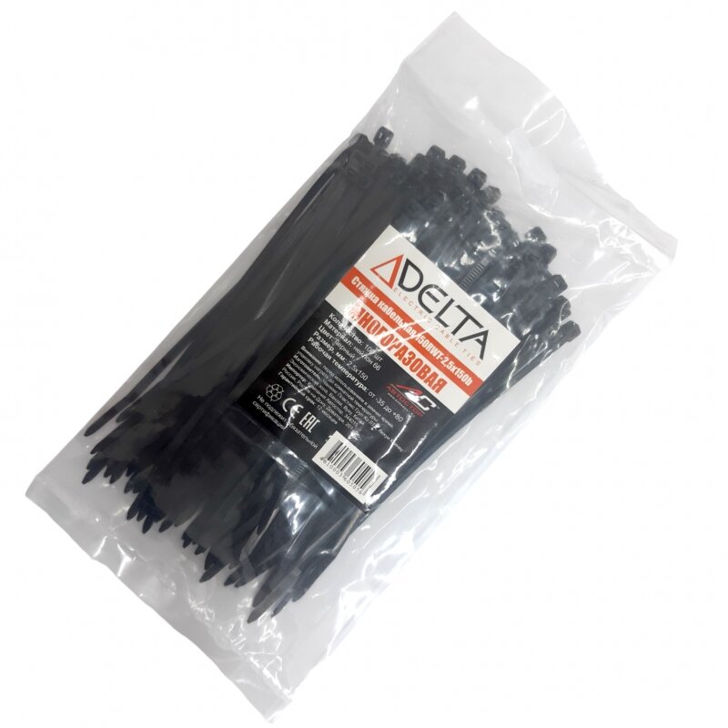 Хомут пластиковый многоразовый Delta НТ 25*150 черный цвет (100  в упаковке)