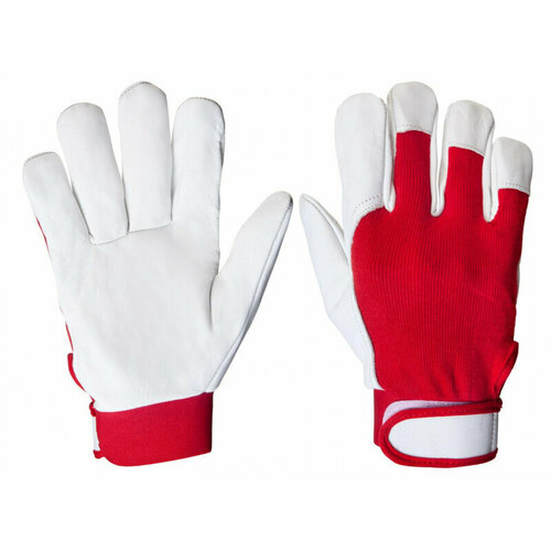 Перчатки рабочие JetaSafety JLE301 кожаные красные/белые (размер 9, L) jeta safety перчатки кожаные mechanic цвет красный белый манжета велкро jle301 9 l