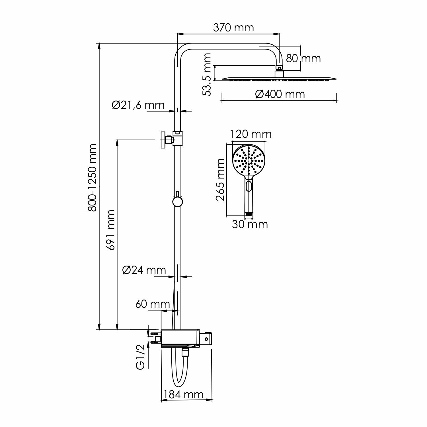 Душевая система для ванны WasserKRAFT (A113.117.127. CH Thermo) с термостатом