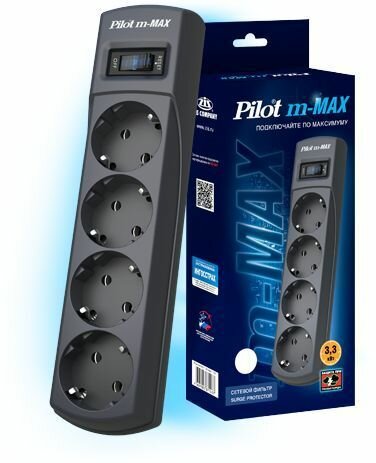 фото Сетевой фильтр ZIS Surge protector Pilot sG-Max 5 outlets (GP), 15А/3.3 kVt, automatic circuit-breaker, 10 m, gfaphite