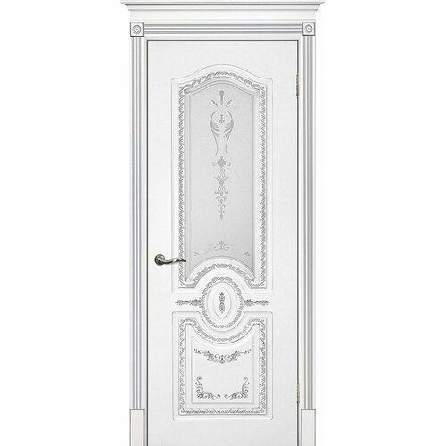 Межкомнатная дверь эмаль белая / патина серебро ( Ral 9003 ) Смальта 11 до