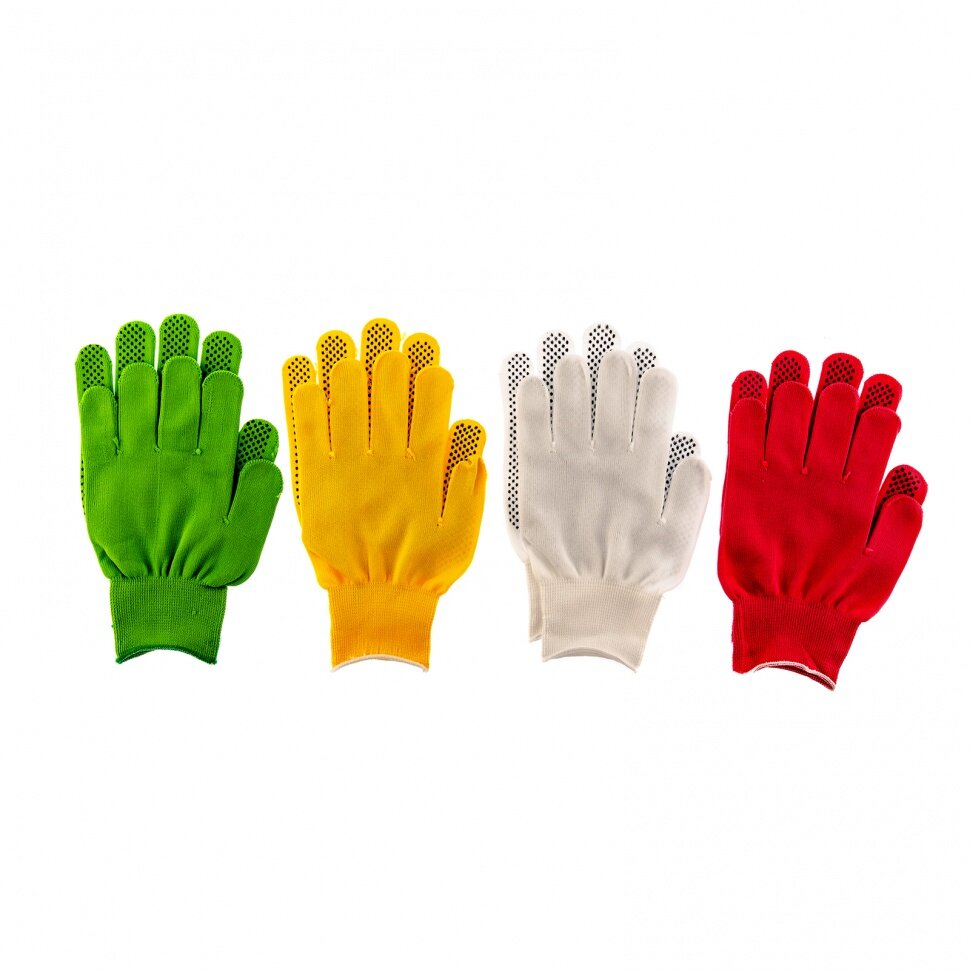 Перчатки в наборе, цвета: белые, розовая фуксия, желтые, зеленые, ПВХ точка, L, Россия Palisad - фотография № 2