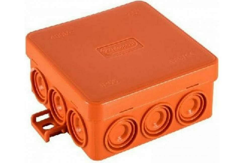 Огнестойкая коробка Экопласт JBL085 E110, о/п 85х85х38, 12 выходов, IP55, 2P, цвет оранжевый 43055HF
