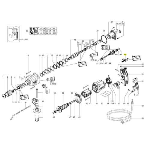 Внутренний переключатель BHE 2243/BHE 2444/BHE 2442/BHE 2643 METABO 316045600 ротор для перфоратора bhe sr6024 metabo 310005530