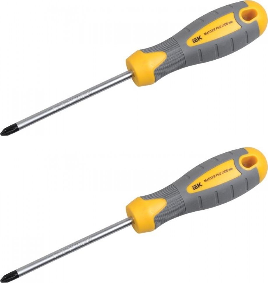 фото Отвертка IEK Master крест PZ2 2x100мм хром-ванадиевое жало магнитный наконечник прорезиненая ручка (комплект из 2 шт.)