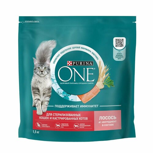 Purina 1,5 кг сухой корм для стерилизованных кошек и кастрированных котов, с высоким содержанием лосося и пшеницей 5 шт