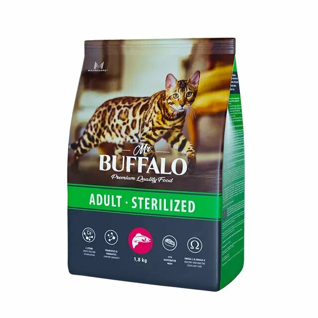 Корм сухой Mr.Buffalo ADULT STERILIZED сух. д/кошек Лосось 1,8кг