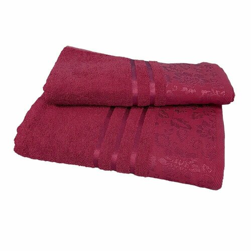 Набор махровых полотенец Атласная лента жаккард вишневый 50х90, 70х130