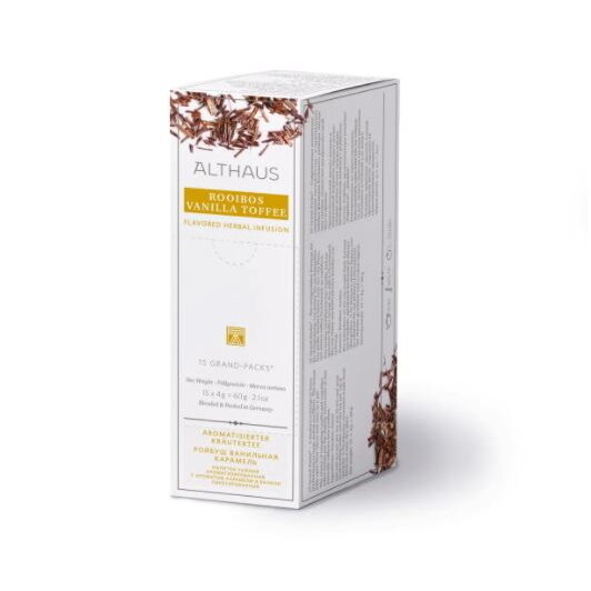 Чайный напиток травяной Althaus Rooibos Vanilla Toffee Grand Pack в пакетиках для чайника, 4гр х 15шт