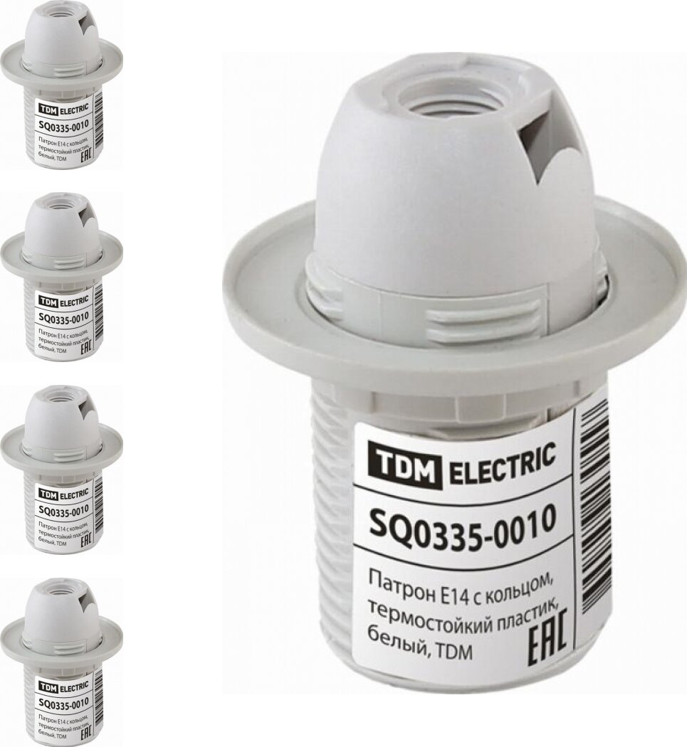 фото Патрон TDM Electric E14 термостойкий пластик с кольцом для люстры белый (комплект из 4 шт.)