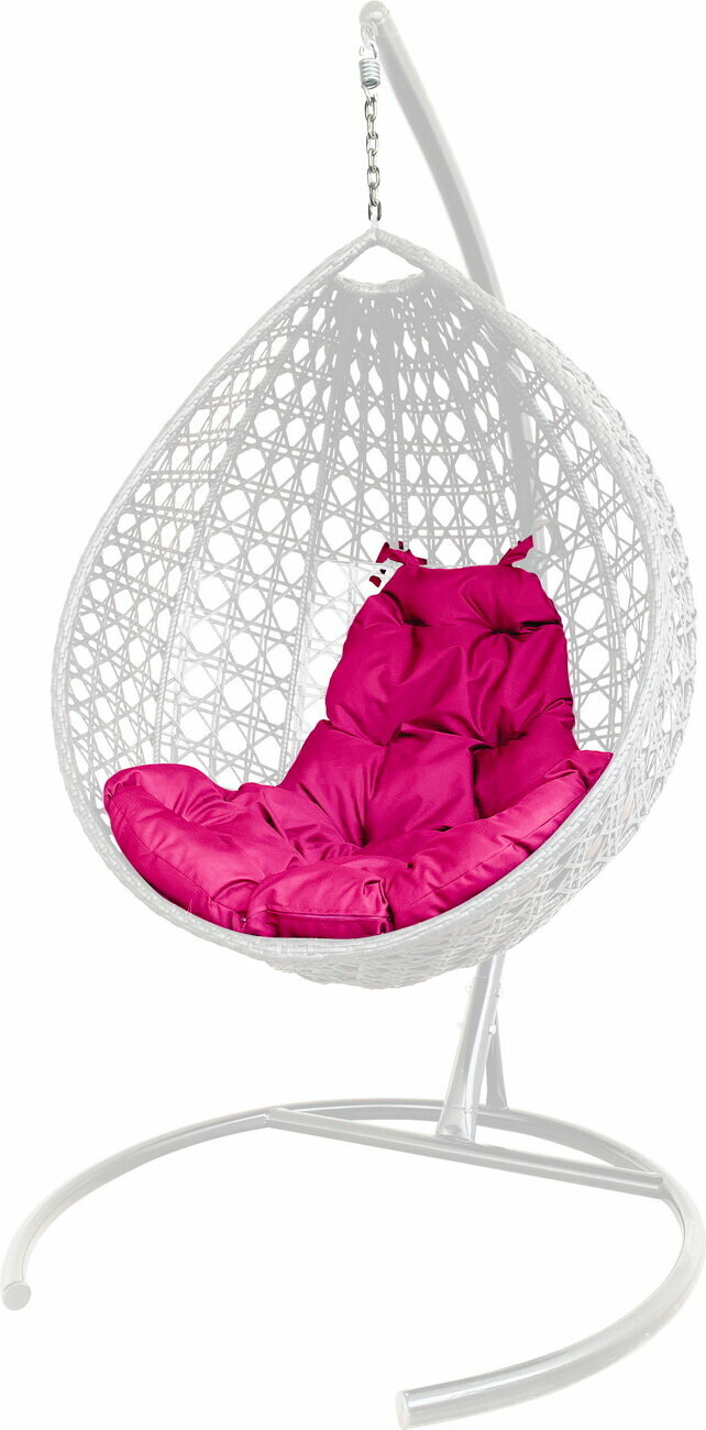 Подвесное кресло капля люкс с ротангом белое, розовая подушка - фотография № 1