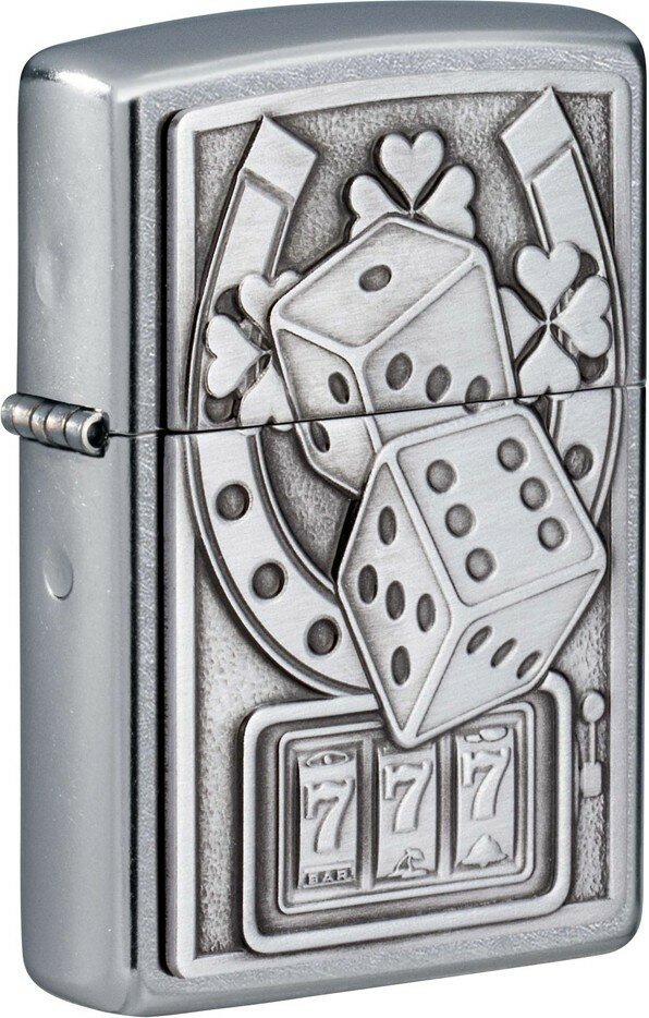 Зажигалка ZIPPO Lucky 7 с покрытием Street Chrome, латунь/сталь, серебристая, 38x13x57 мм