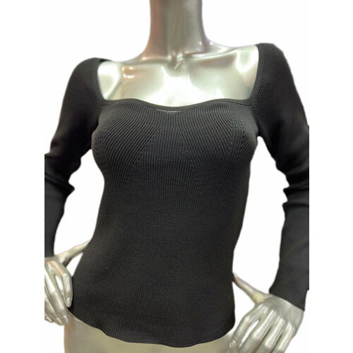 Лонгслив размер 38/44, черный женская однотонная рубашка с квадратным вырезом с длинным рукавом