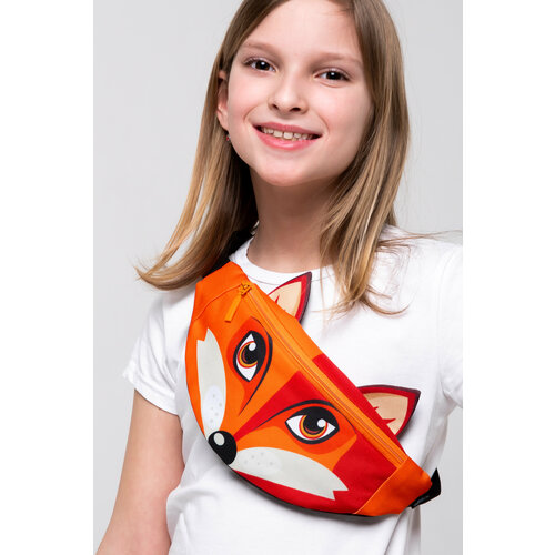 фото Сумка поясная муфтыши, фактура гладкая, черный, оранжевый