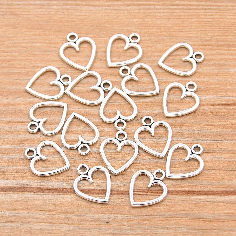 Металлическая подвеска "Сердце" серебро, размер 10*13 мм, 10 шт