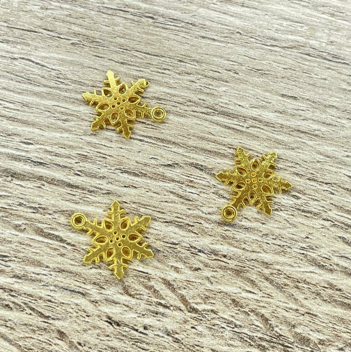 Металлическая подвеска "Снежинка 3" золото, размер 20*15 мм, 3 шт