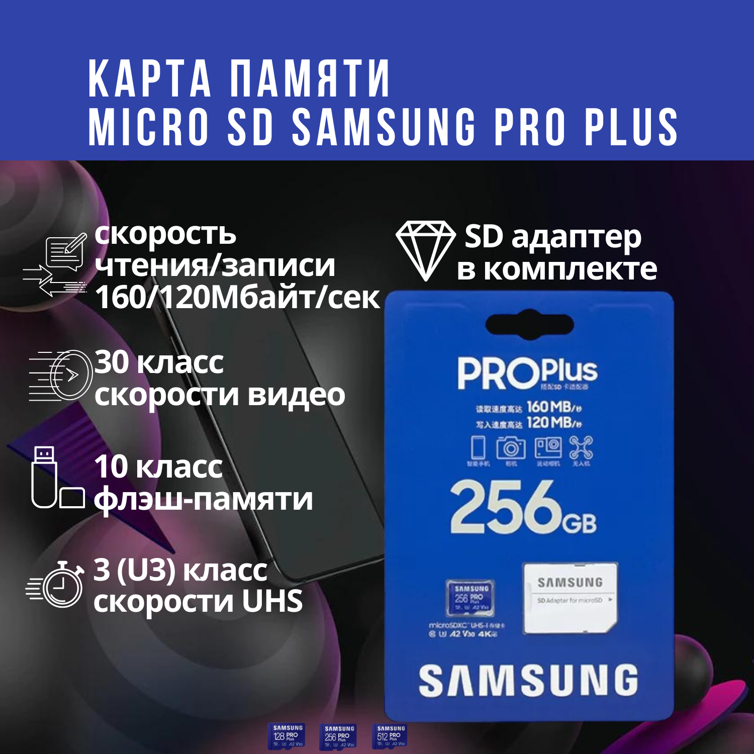 Карта памяти microSDXC 256GB Samsung PRO Plus