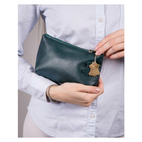 фото Косметичка 14х5х20 см, зеленый кожаный цветок