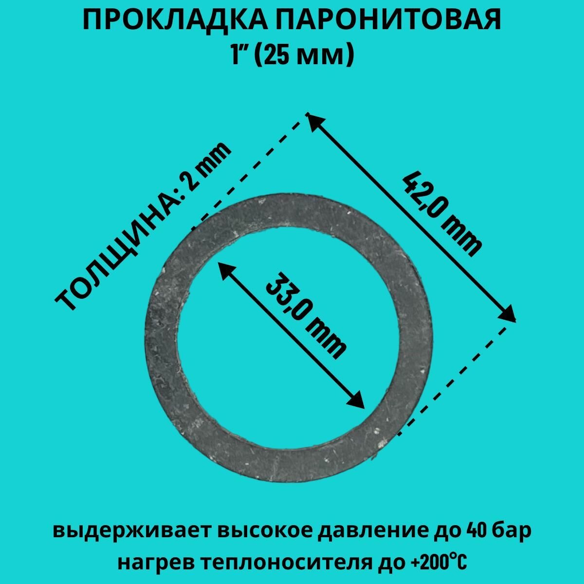 Набор прокладок паронитовых для ниппелей и заглушек радиатора Биметалл Алюминий диаметр 1" (33х42х2мм) 12 ук