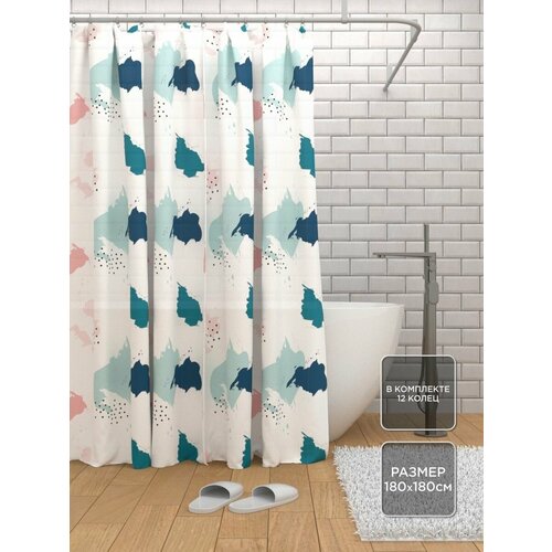 Штора, занавеска для ванной, душа, с кольцами 180х180 см.