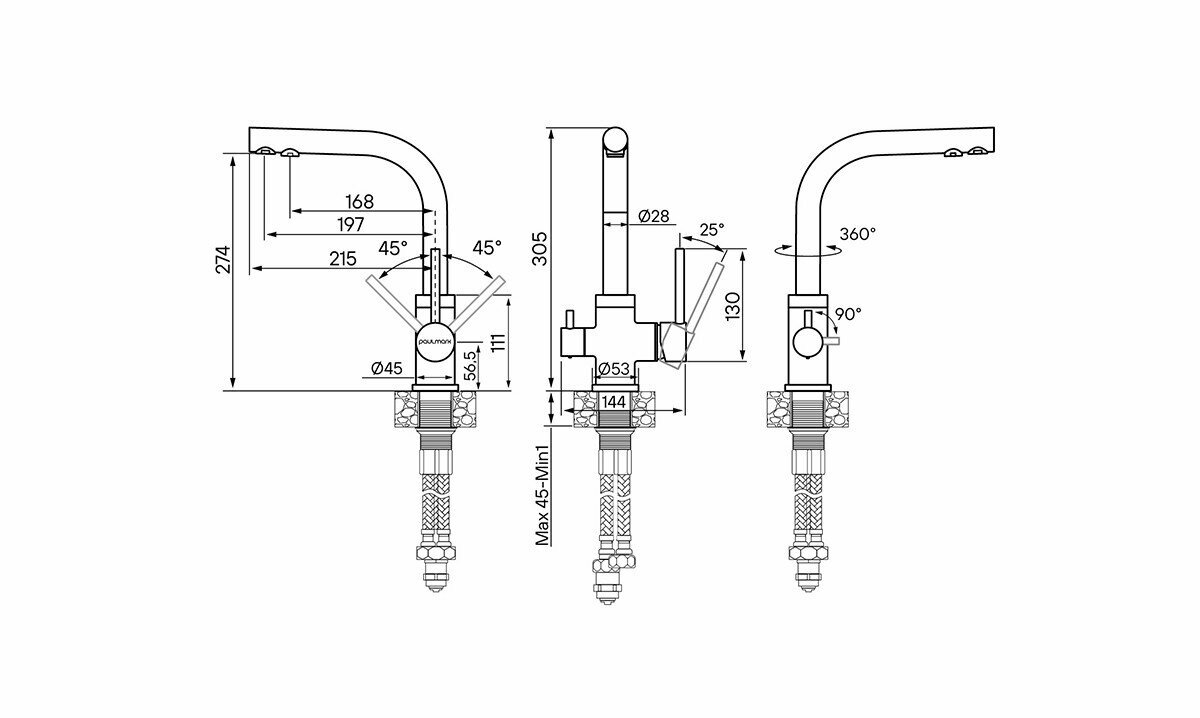 Смеситель для кухни Paulmark Essen, цвет антрацит полностью, Es213011-401TB