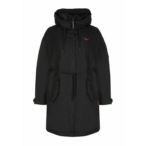 фото  куртка aeronautica militare, демисезон/зима, силуэт прямой, карманы, капюшон, размер 42, черный
