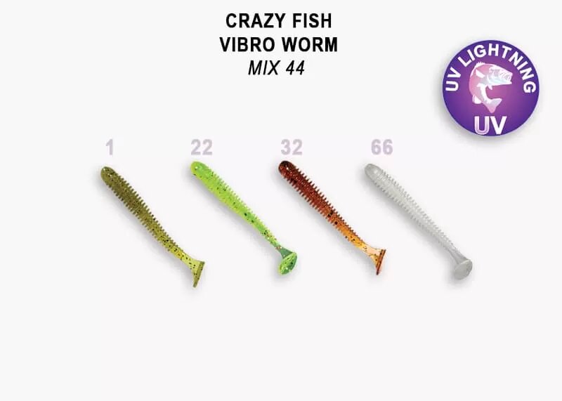 Силиконовая приманка мягкая съедобная Crazy Fish Vibro Worm 2" 50 мм 8 шт.