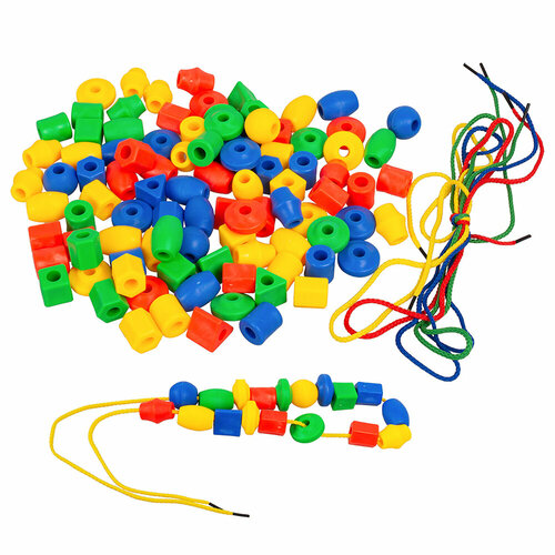 фото Развивающая игра шнуровка "фигуры" разноцветные 104 элемента (258-13) tong de