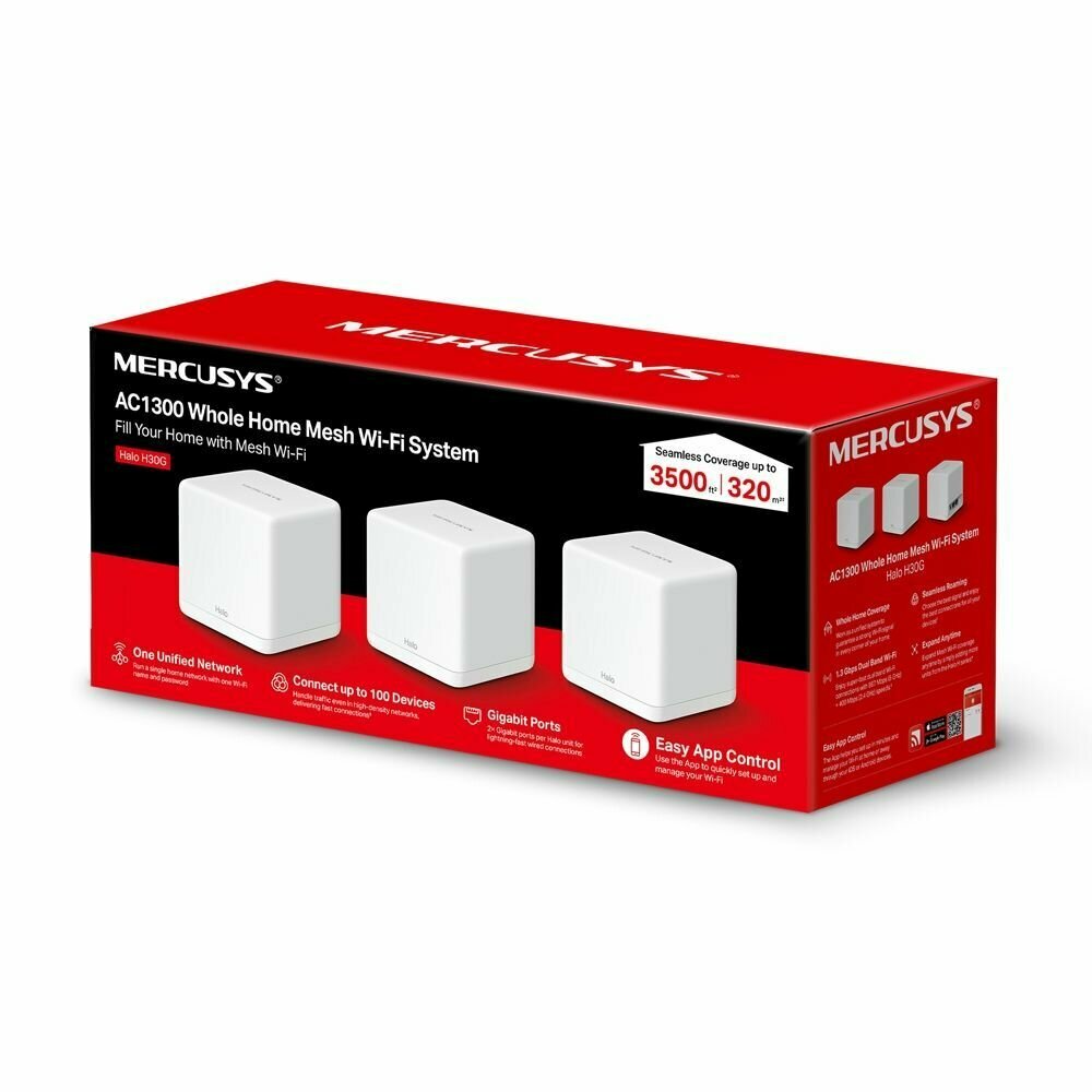 Бесшовный Mesh роутер Mercusys Halo H30(3-pack) белый - фото №9