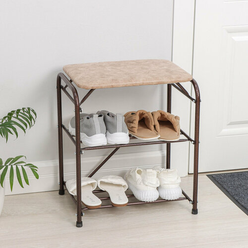Подставка для обуви с сиденьем 3 яруса 45 х 32 х 485 см замша цвет медный антик 3639₽