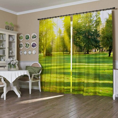 Изображение товара Шторы блэкаут для спальни гостиной детской комнаты на ленте Фотошторы "Зеленая лужайка" 150x225 см. 2шт. Комплект