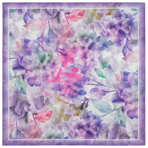 Платок Павловопосадская платочная мануфактура,80х80 см, фиолетовый, бирюзовый
