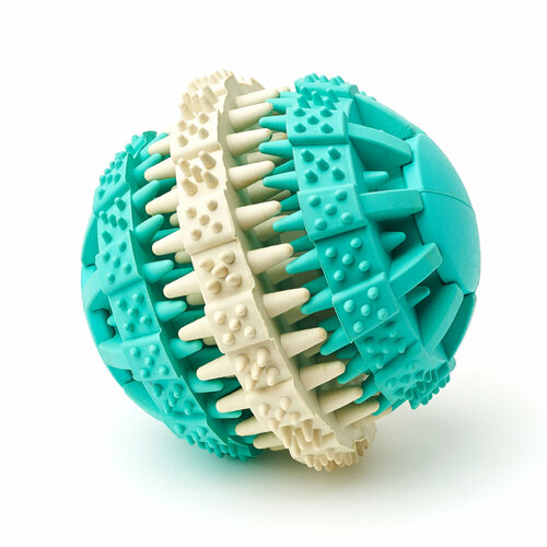 Игрушка мяч для собак резиновый неубиваемый, Чистые Клыки, Играй Гуляй, цвет: белый + мятный, диаметр 7,5 см