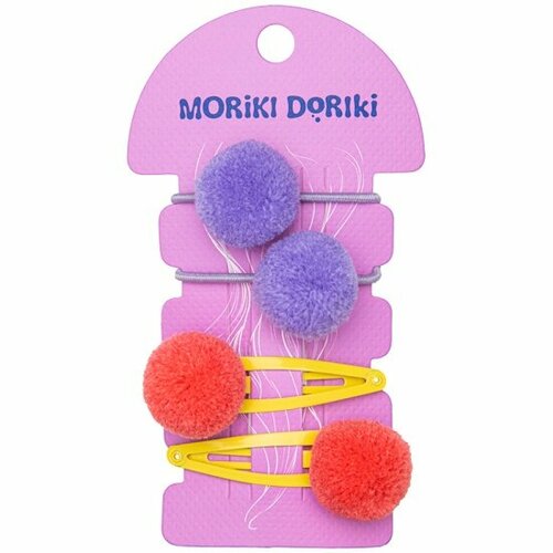 Набор аксессуаров для волос с помпонами Moriki Doriki Коралловое настроение, 4 шт