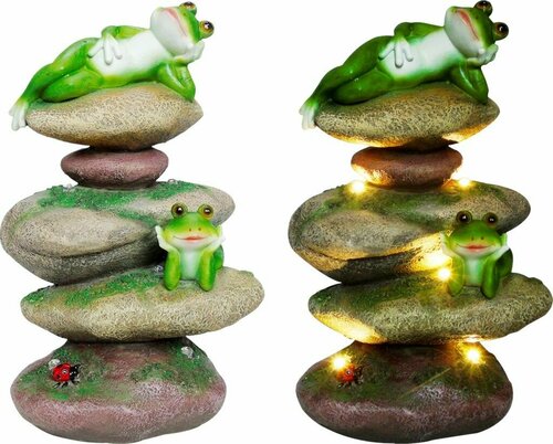 Фигура садовая с подсветкой Лягушки на камнях 17,3х12,8х27,8см