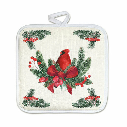 S-CHIEF ПЛ-018 Прихватка Новый год полулён 18 х 18 см Кардинал с еловыми ветками УТ-13410 597₽